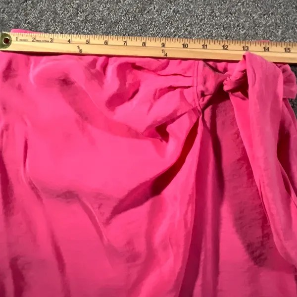 Zara Midi Skirt Womens Small Vibrant Pink‎ Faux Wrap Side Knot Summer - Image 6