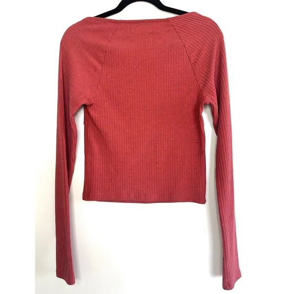 Urban Outfitters UO Ribbed Square Neck Long Sleeve Top Rust Red‎ Size Large - Image 2