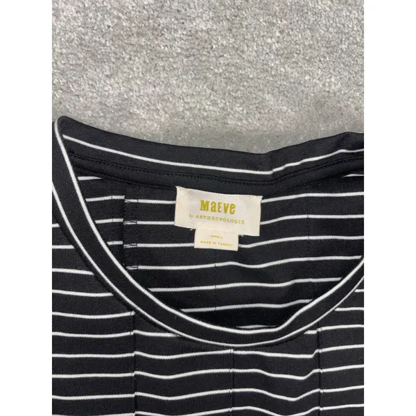 Maeve Anthropologie Corset Peplum Top Black White Stripe‎ Puff Sleeve Size Small - Image 4