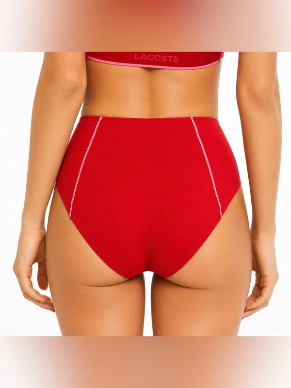 Lacoste Technical Jersey High Waist Bikini Bottom Red Pink Logo US 6 Small - Image 2