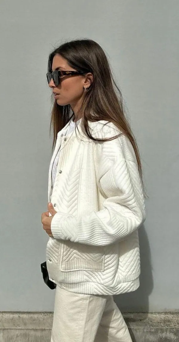 jacket coat bomber overcoat cream ribbed casual fall lightweight - Image 3