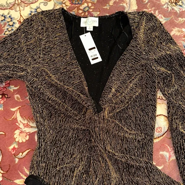 Sadie Front Twist VNeck Glitter Knit Lurex Bodysuit - Image 5