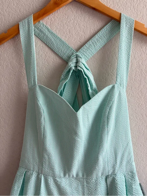 Lauren James Livingston Seersucker Green Stripe Dress Size Large NWT - Image 3