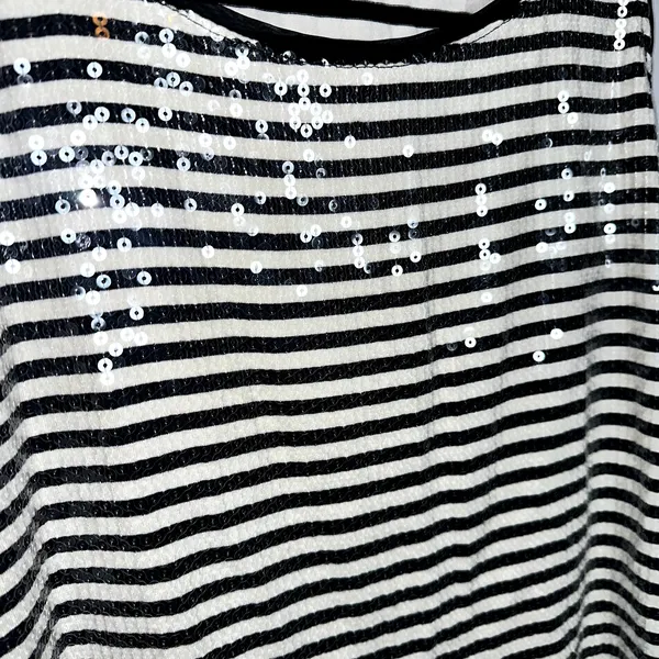 White House Black Market Womens Size Medium Black White Sequin Strip Tank Top - Image 2