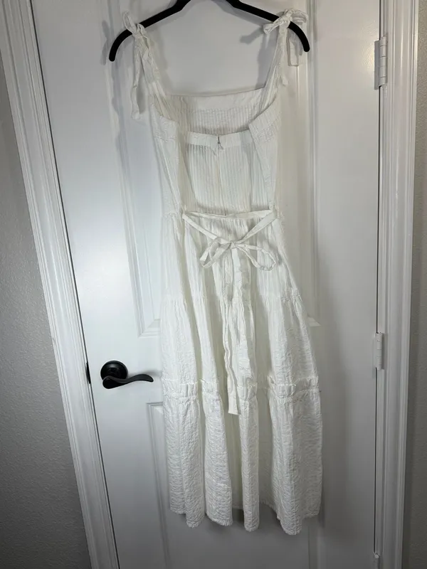 Topshop White Cotton Seersucker Strappy Tiered Maxi Dress with Tie Back - Image 4