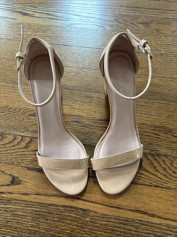 Stuart Weitzman Nudistcurve nude Patent Block Heel Sandals, 8 - Image 2