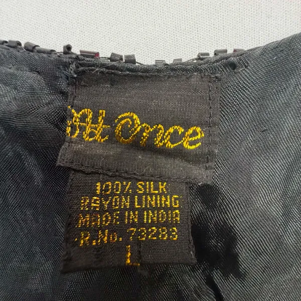 At Once Vintage Black Silk Beaded and Sequined Cropped Vest, Size Large - Image 2