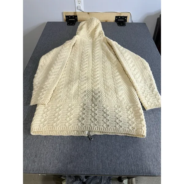 Aran Crafts Women's Sz S Cream Hooded Cardigan 100% Merino Wool Ireland - Image 8