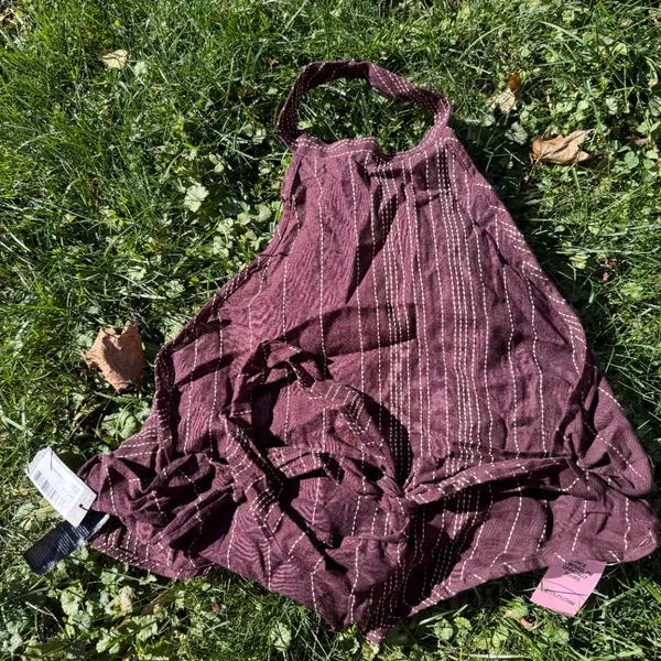 Pretty Little Thing NWT DARK BROWN EMBROIDERED STRIPE HALTERNECK TOP - Image 6