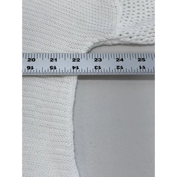 Vince White Mixed Knit Pointelle Cardigan Cotton Blend Drop Sleeve M Minimalist - Image 6