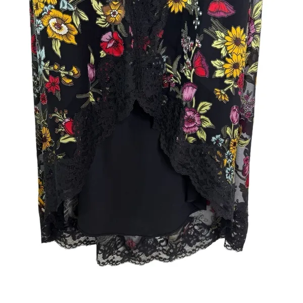Alice + Olivia Adele Floral Wrap Midi Dress with Lace Trim Black Size 2 - Image 11