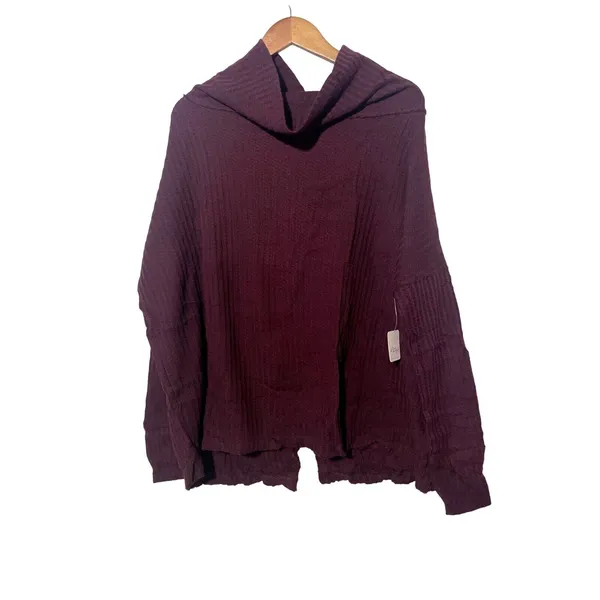 Free People Shirt Women's Small NWT Juicy Cowl Neck Oversized Split Back Wine - Image 2