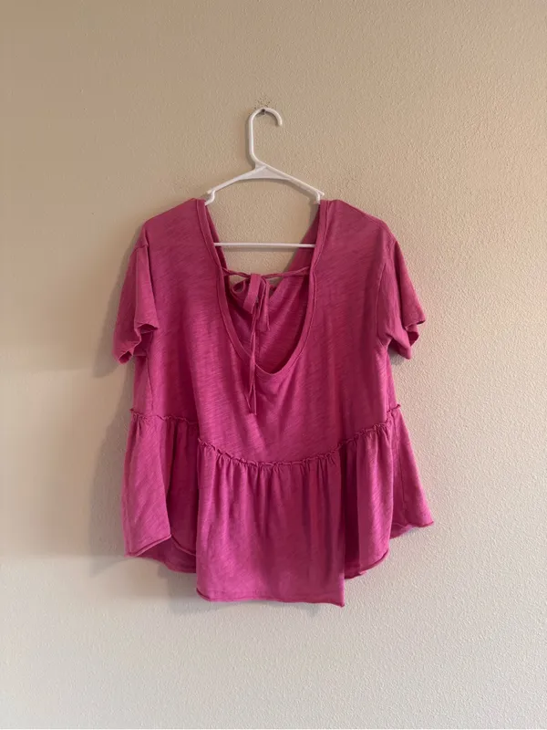 American Eagle Outfitters Fuchsia Peplum V-Neck Top - Image 3