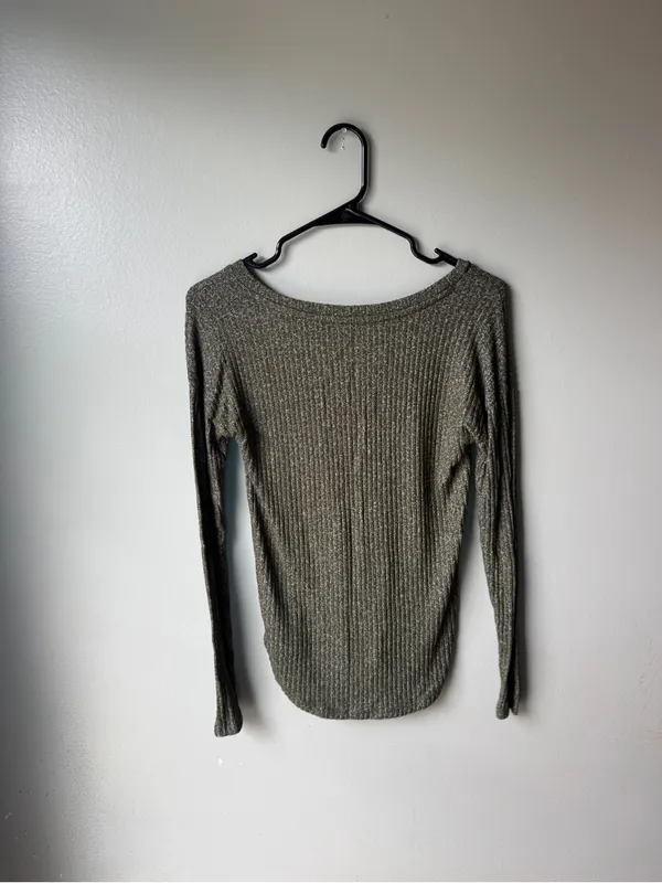 American Eagle Soft & Sexy Ribbed Long Sleeve Top Olive Green XS - Image 4