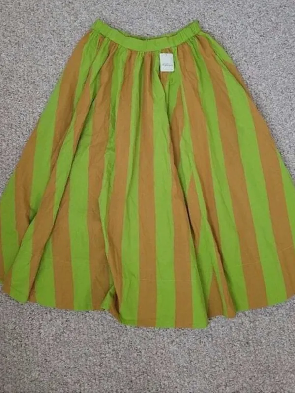 NEW Free People Lime Green & Mustard Striped Maxi Skirt Small - Image 3