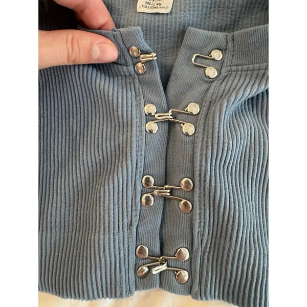 Zara Dusty Blue Crop Top Ribbed Knit Y2K Downtown Girl Balletcore Edgy Casual - Image 4