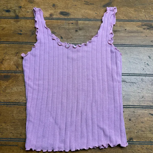 Altar'd State Womens Ribbed‎ Lettuce Edge Tank Top Pink Scoop Neck Sleeveless M - Image 2