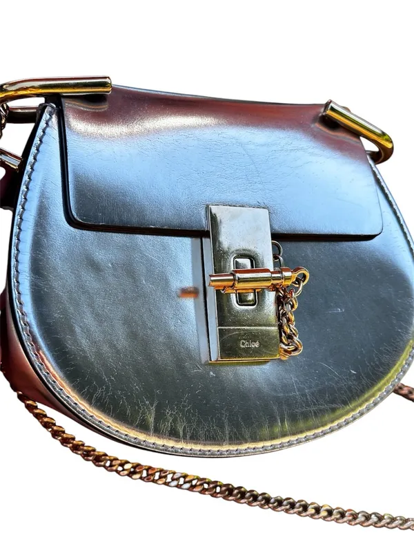 Chloé Drew Micro Metallic Silver Leather Crossbody Bag Gold Hardware Italy - Image 3