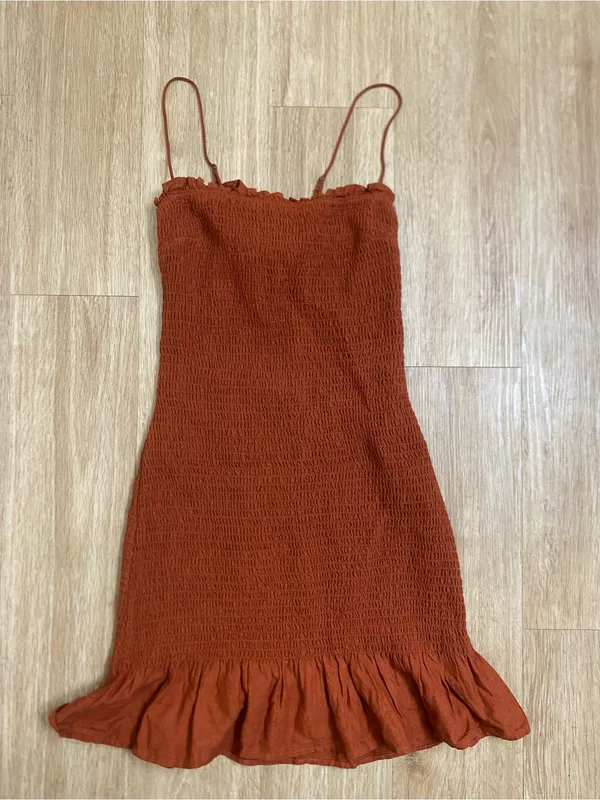 Abercrombie & Fitch Rusty Orange Smocked Mini Dress - Image 3