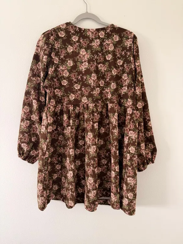Bohme LovLov Beatrice Corduroy Brown Floral Mini Dress size large - Image 8
