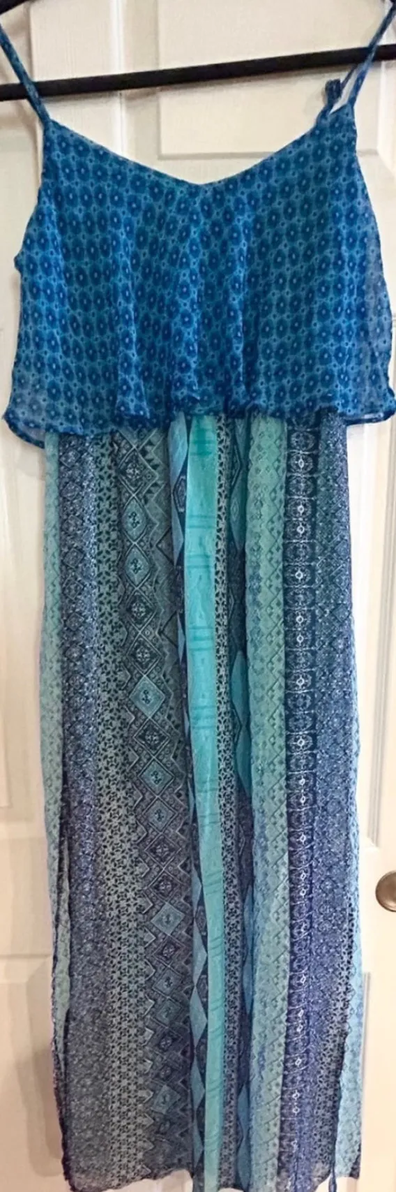 Speechless BOHO Blue Sleeveless Aztec Design Summer Dress Back Straps size xS - Image 4