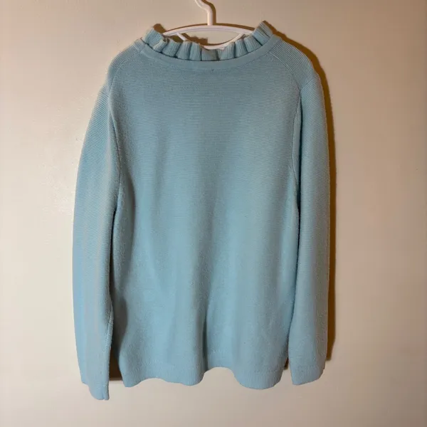 Talbots Plus Sky Blue Ruffled‎ Neck Textured Knit Sweater Size 3X - Image 6