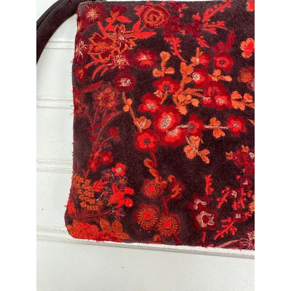 Lucky Brand Wristlet Pouch Women OS Burgundy Floral Embroidered Suede Boho - Image 9