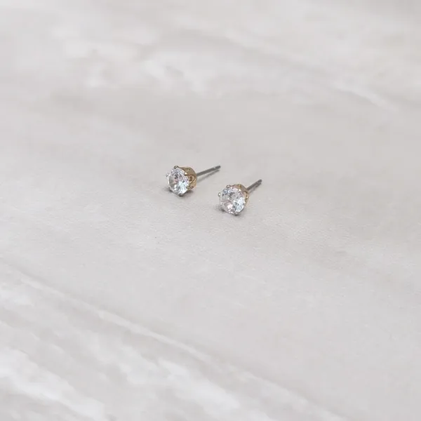 Vintage Stud Earrings Clear Gem & Gold Tone - 3/16" - Image 5