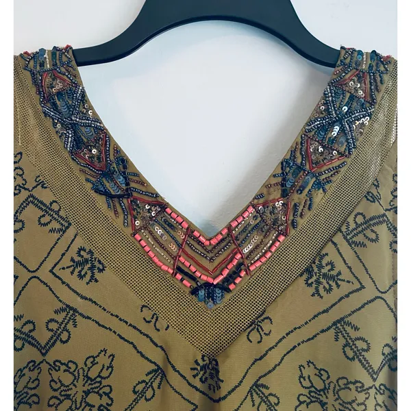 Free People Ancient Mystery Boho Beaded Dress Green XS Festival - Image 8