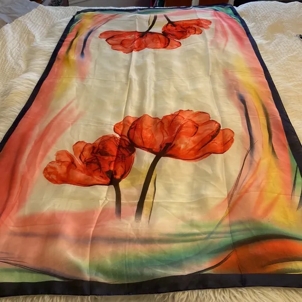Fashion Scarf 100% silk so beautiful 71” length and 35” wide big scarf - Image 2