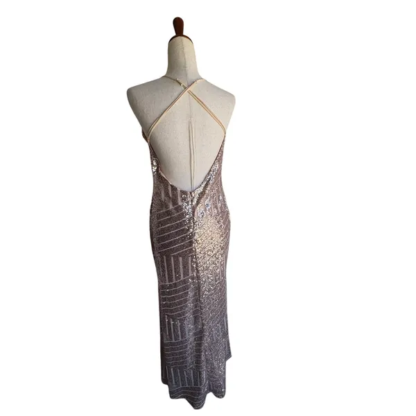 Source Unknown Rose Gold Geometric Sequin Maxi Dress - Image 3