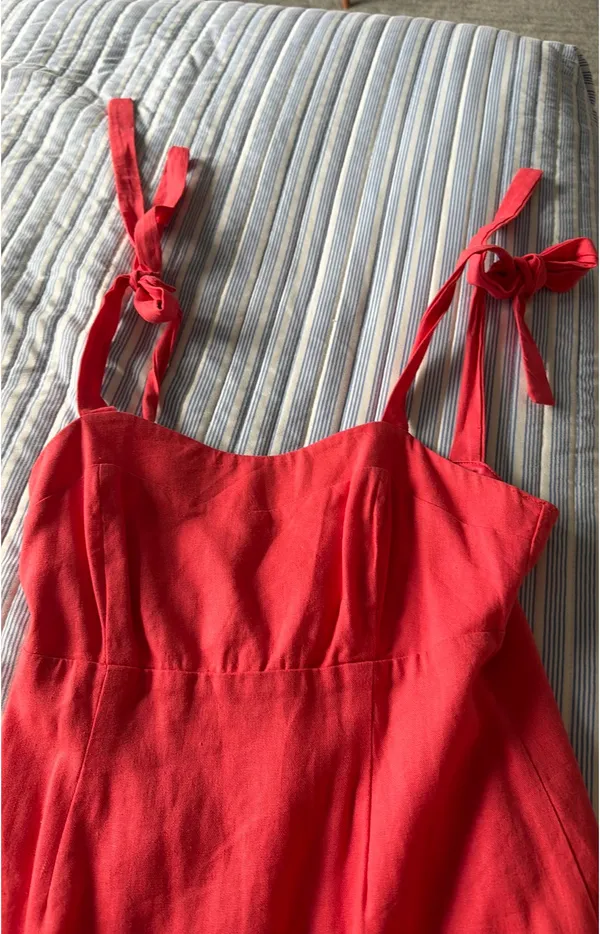 Coral linen mini dress Red - Image 4