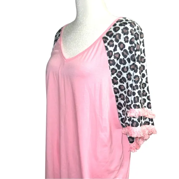 Cellabie Pink Leopard Sleeve Women's Top Size XL - Image 5