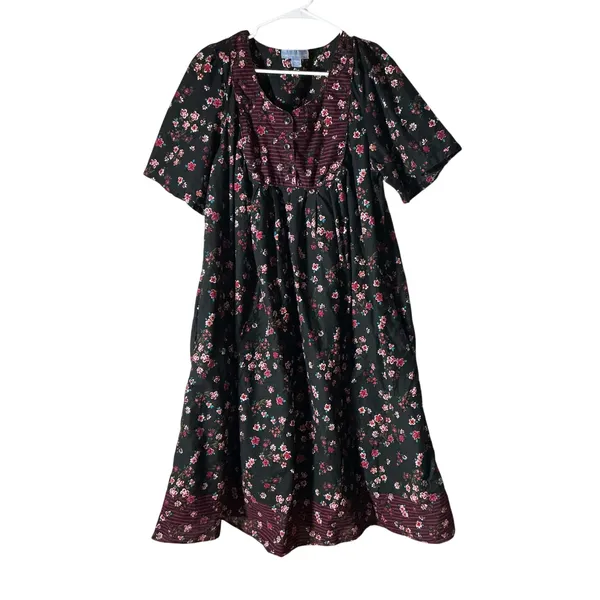 Only Necessities Womens Cottagecore Floral Cotton Maxi Dress Black Pink 14/16 M‎ - Image 4