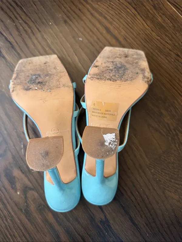 Oh Polly Mint Blue Strappy Square-Toe Heels - Image 5