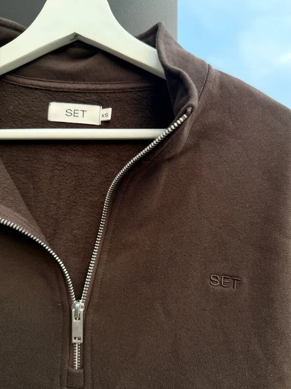 SET Active Heavyweight Sweats Half Zip Sweatshirt Dark Brown XS NWOT - Image 4