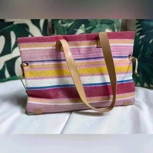 Women’s Multicolor‎ Striped Beach Bag Pink - Image 2