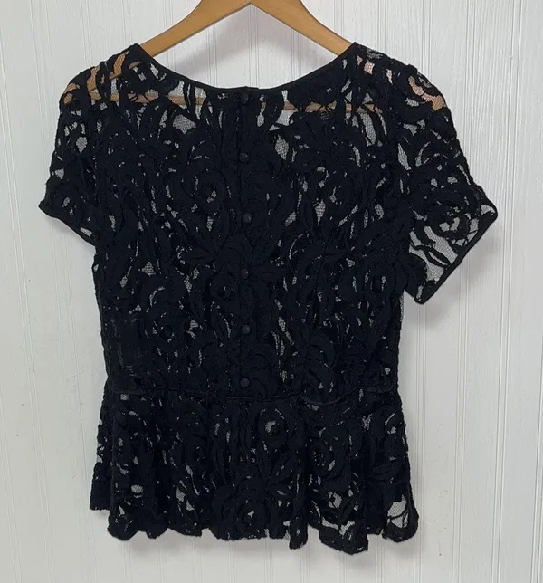 International Concepts Black Lace Peplum Blouse.Buttons - Image 7