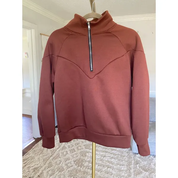 Rust Brown 1/4 Zip‎ Pullover Buttery Soft Cozy Lounge Travel Preppy Streetwear L - Image 2