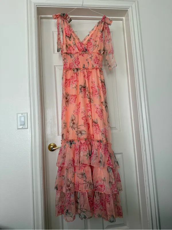 Petal & Pup Peach Floral Tiered Ruffle Maxi Dress - Image 2