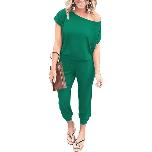 PrettyGarden Kelly Green Loose Off The Shoulder Stretchy Pants Romper M NWT - Image 8