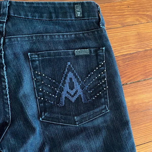 7 For All Mankind Jean Size 28 A Pocket Flare Cross Stitch - Image 5