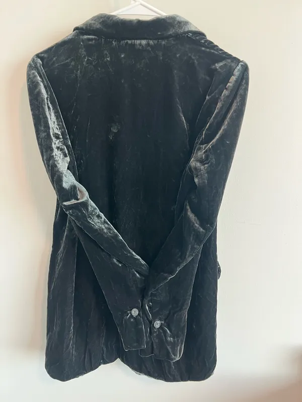 Anthropologie Alessia Velvet Blazer Jacket Womens S Emerald Green Crushed Velvet - Image 4