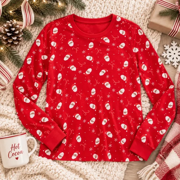 Wondershop Womens Red Santa Claus Candy Cane Snowflake Long Sleeve Sleep Top S - Image 3