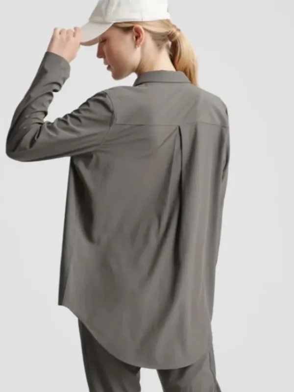Quince Performance Tech Button-Down Long Sleeve Blouse Loose Fit Small Grey - Image 4