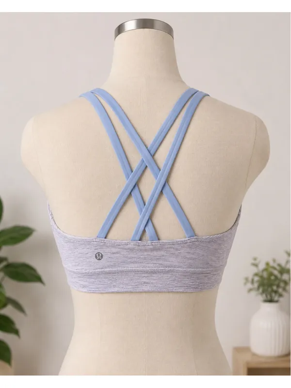 Lululemon Sports Bra Women’s Size 8 Gray Blue‎ Striped Criss Cross Straps - Image 9