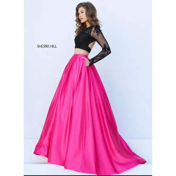 NWT Sherri Hill 50357 Black Fuchsia Two Piece Ball Gown Size 2 Prom Formal Dress - Image 3