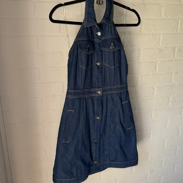 Future Collective dress Alani Noelle halter mini dark denim open back 2 NEW - Image 10