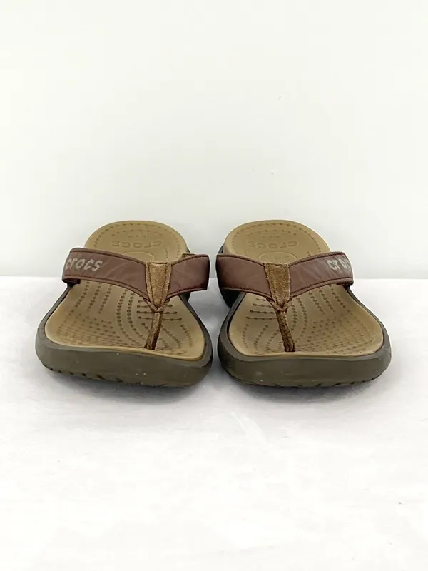 Crocs Capri Canvas Flip Flop Sandals Brown Khaki Size 7 - Image 2