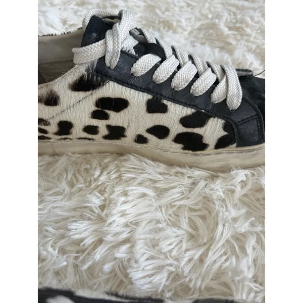 Animal‎ Print Sneakers, Black White Cow Hide Leather Upper, Fun Casual Shoes - Image 4